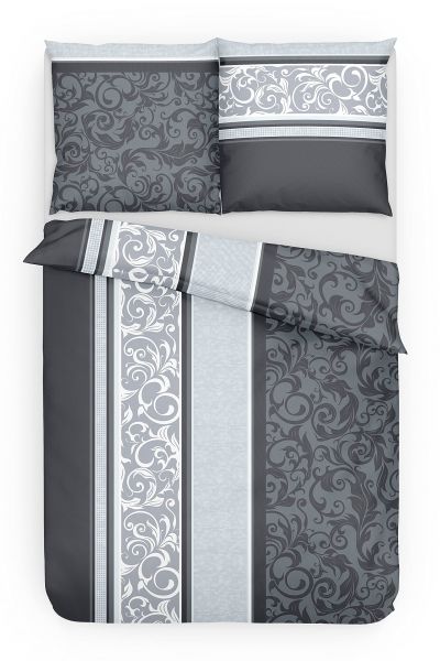 Biber Bettwäsche 2tlg. 155/220 cm Paisley silber dunkelgrau
