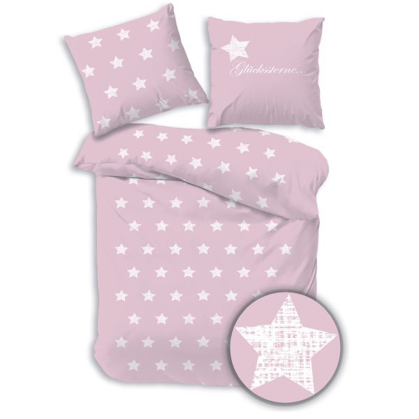 Renforcé Bettwäsche 2tlg. 135/200 cm 47889-450 Glückssterne rose