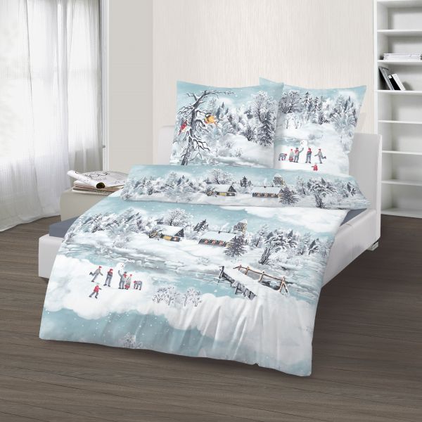 Biber Bettwäsche 2tlg. 135/200 cm 47812-402 Winterlandschaft eisblau