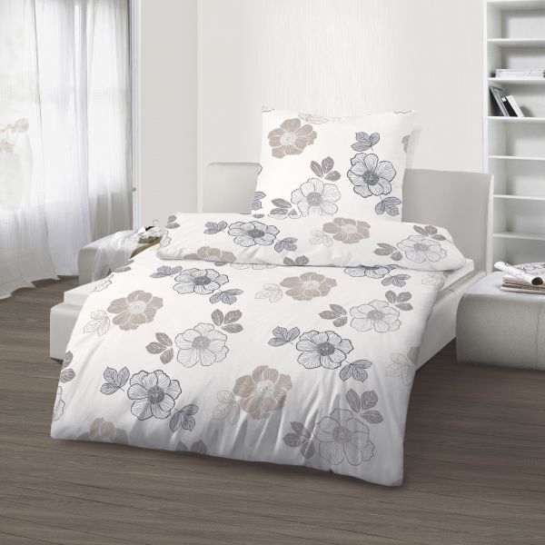 Renforcé Bettwäsche 2tlg. 135/200 cm 18029-419 Blume taupe