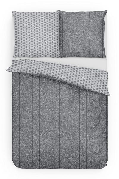 Träumschön Biber Bettwäsche 2tlg. 155/220 cm Wende Punkte/Streifen uni anthrazit schiefer